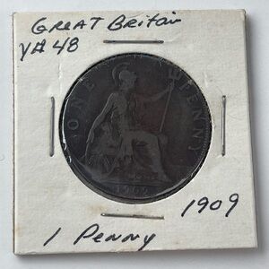 1909 Great Britain 1 Penny Coin Edward VII UK Large Bronze